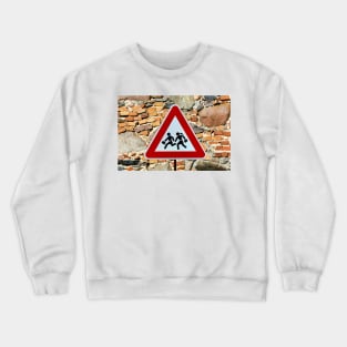 Triangular warning 'children crossing' school road traffic sign Crewneck Sweatshirt